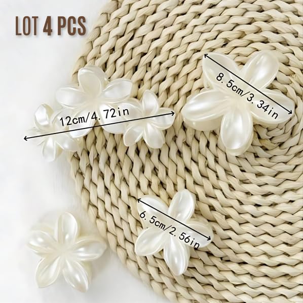 Pack of 4 White Hawaiian Flower Hair Clips Hair Accessories Bohemian Chic for Women - Ideal for Beach Hairstyles Parties and Weddings - Image 2