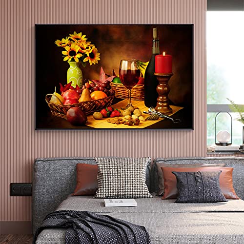 Affiche vin et fruits pour deco de cuisine moderne et salon chaleureux