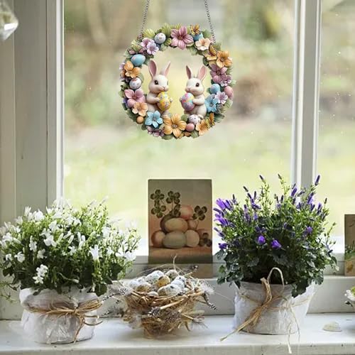 CUBarty Osterdeko zum Aufhängen, Osteranhänger Hase Acryl 2D, Osterhase Deko Fenster Tür, Anhänger Ostern Deko für Ostergeschenk (B)