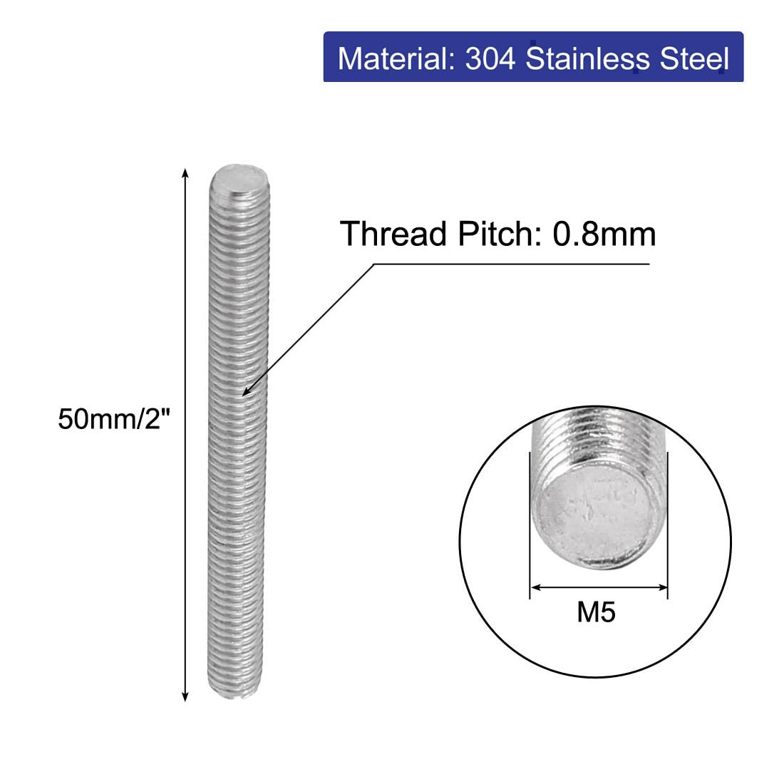 sourcing map 20 Stück Gewindestangen M5x50mm Edelstahl 304 Gewindestift Metrischem Vollgewinde Bar Gewindestäbe für Befestigung CNC-Werkzeugmaschinen 3D-Drucker Industrie Geräte