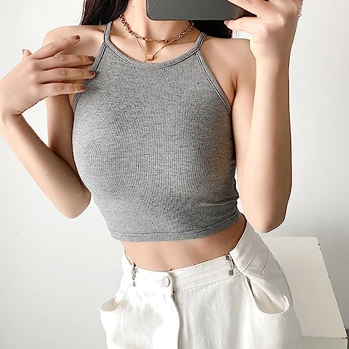 Nicytore 3-Pack Women's Seamless Crop Top Ribbed Camisole No Padding Racerback Tank Tops (Black/Gray/Dark Green, S) — view 2