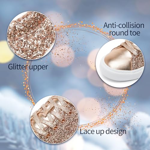 Image of AISFAES Glitter Sparkly Low Top Sequins Lace Up Tennis Shoes Comfort Bling Fashion Shiny Walking Shoes
