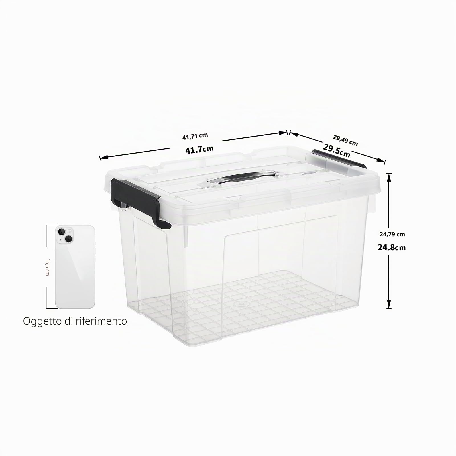 Cetomo 20L*3 Scatole di Stoccaggio in Plastica, Scatole Portaoggetti con Coperchio, Organizzatore con Manico, Contenitori per Casa e Ufficio, Impilabile, Resistente, Trasparente, 20L - Confezione da 3