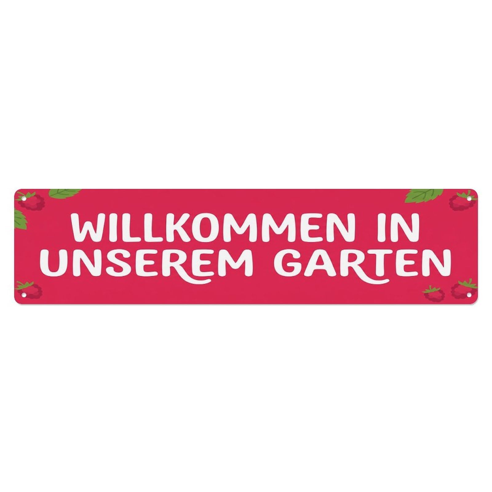 Vintage Welcome to Our Garden Raspberry Pink Metal Tin Sign