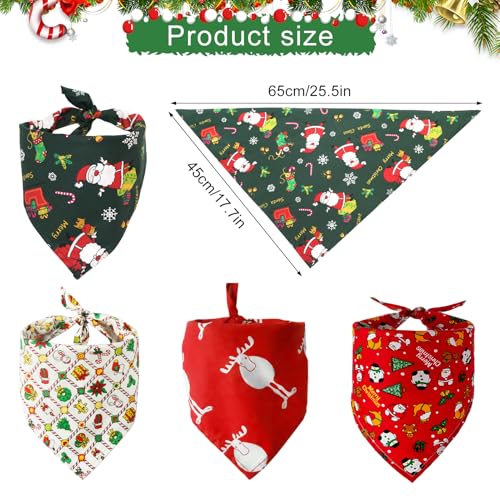 4 Stück Haustier Bandanas,Dreieckstuch,Haustier Dreieck Lätzchen,Halstuch Einstellbare für Hunde Katze,Weihnachten Hund Bandanas,Mit Weihnachtsmann Elchmustern,Weihnachten Haustier Halstuch Deko