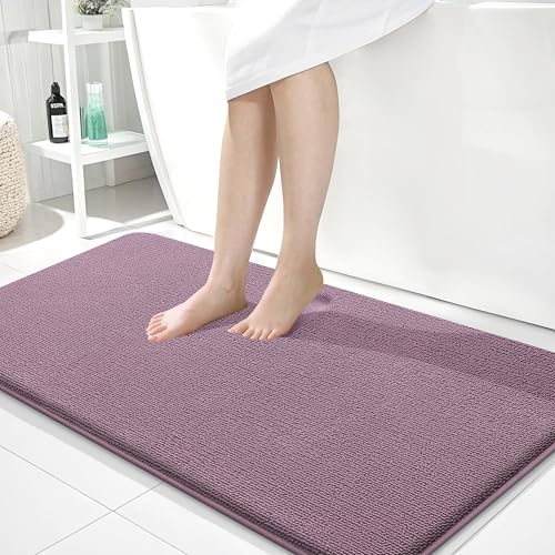Image of OLANLY Thick Memory Foam Bathroom Runner Rugs 44x24, Extra Soft Absorbent Long Bath Rug, Quick Dry, Non-Slip, Machine Washable Bath Mats for Bathroom, Tub and Shower, Home Decor Accessories, Deep Plum