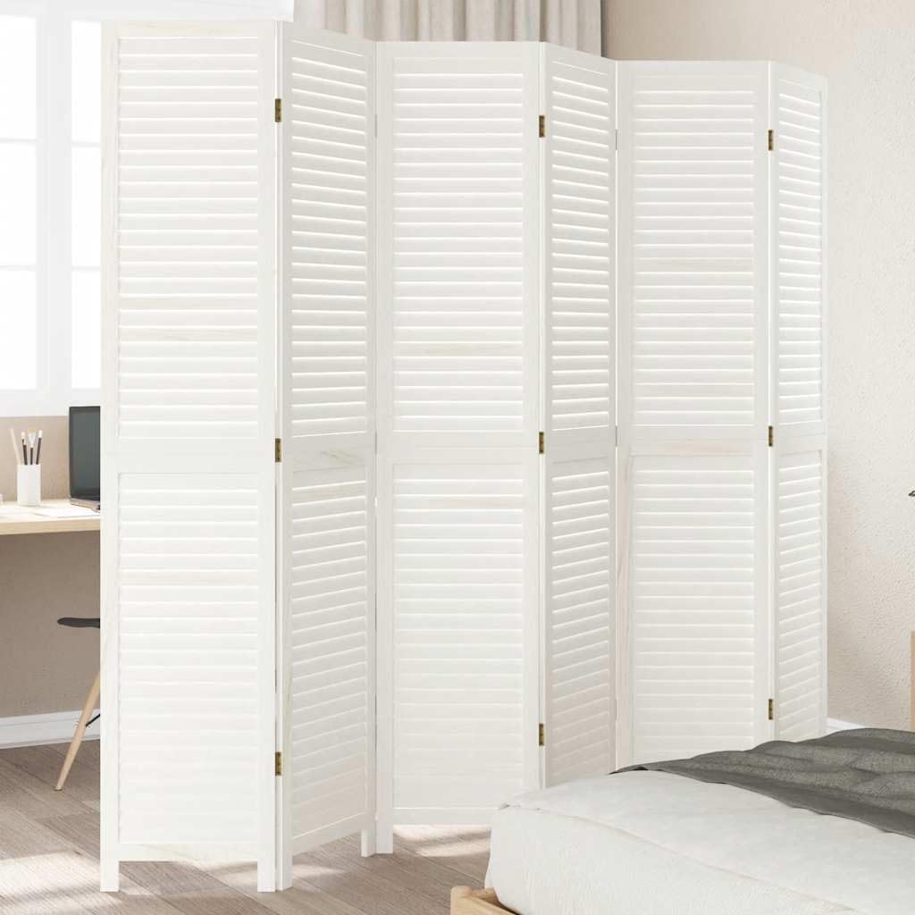 Paravent 6 panneaux blanc en bois massif pour créer un coin bureau