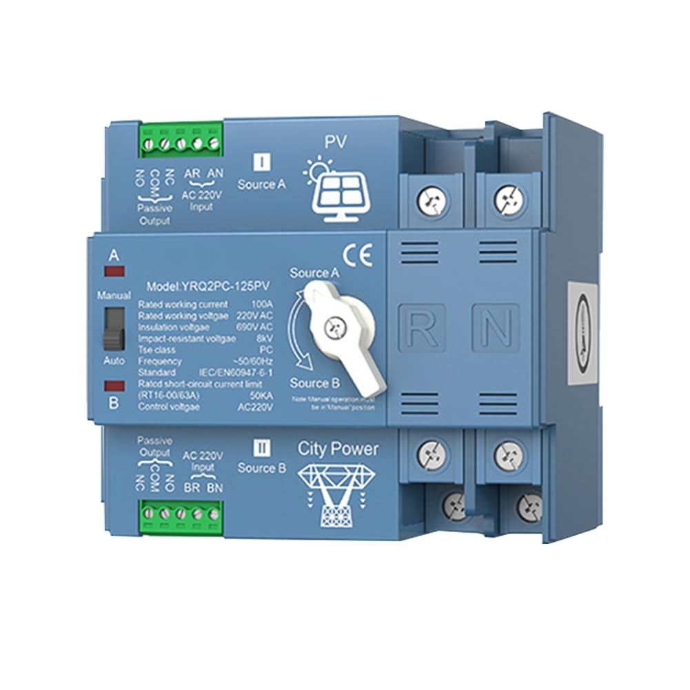 ATS Dual Power Commutatore Automatico di Trasferimento per Generatore o Energia Solare Fotovoltaica al Cambio di Potenza di Città. Inverter Solare 2P125A.