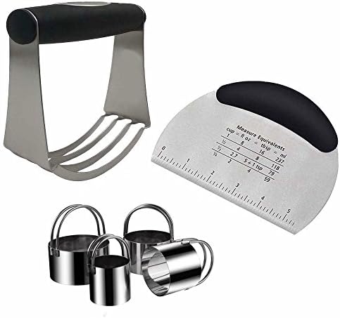 Azorcol Stainless Steel Pastry Scraper, Dough Blender & Biscuit Cutter Set (4 Pieces/ Set), Heavy Duty & Durable with Ergonomic Rubber Grip, Professional Baking Dough Tools
