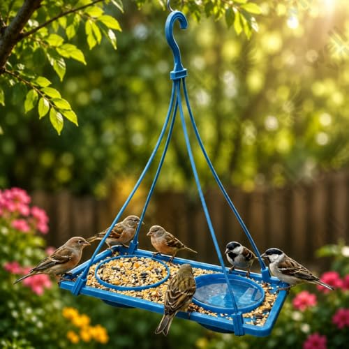 Image of 2-in-1 Dana Pani Bird Feeder Tray for Balcony - Hanging Bird Feeding Station with Water Bowl and Seed Tray Hanging Bird Bath for Sparrow,Wild Birds (Pack of 1)