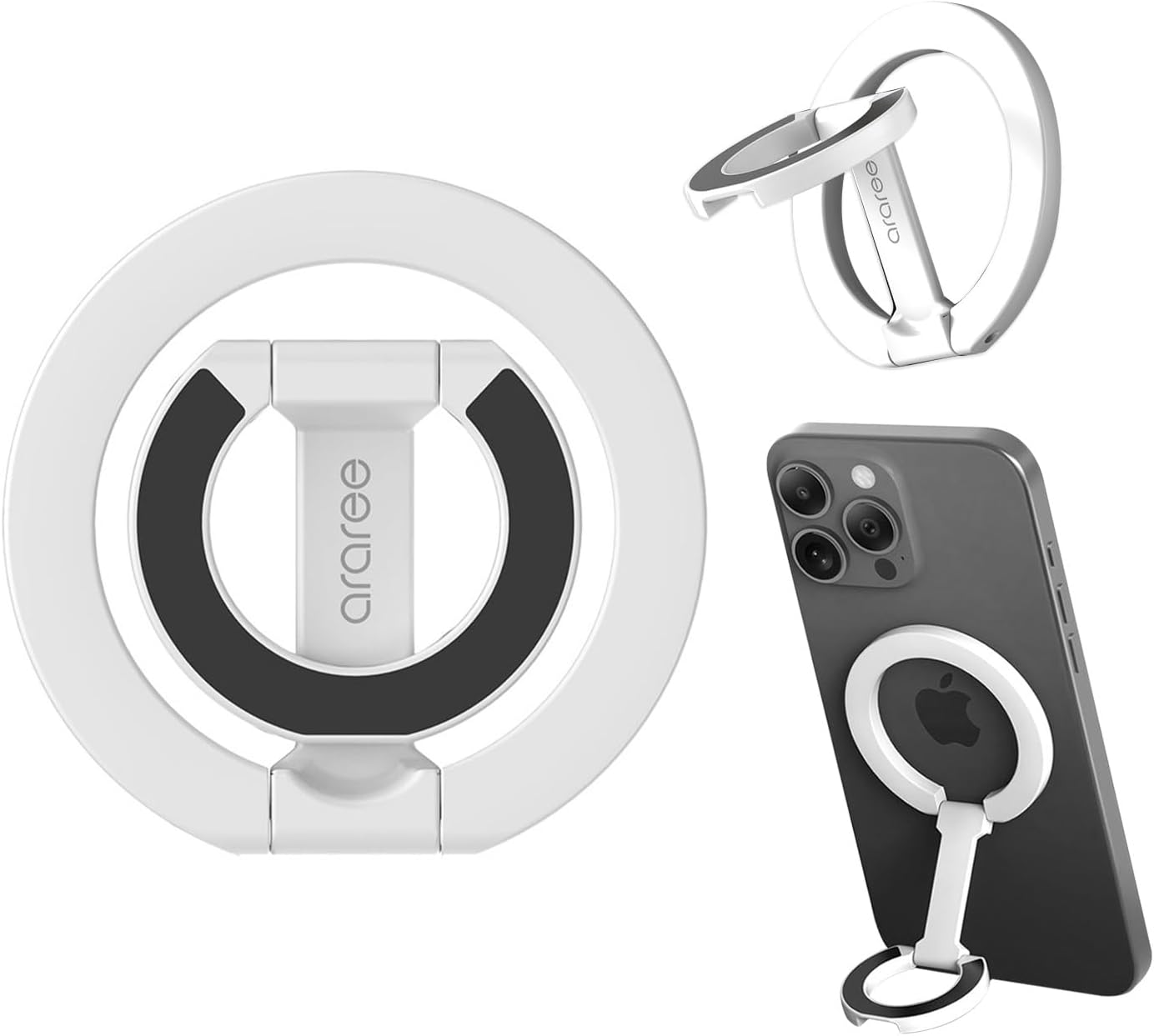 araree AR27696 MagSafe Smartphone Ring Stand A-RING [2 Levels Folding Grip, Double-Sided Magnet, Metal Surface Adsorption, Ultra Slim Design] iPhone Compatible Magnetic Ring, White