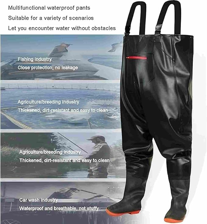 HoldOneLight Salopette da uomo in PVC impermeabile, per caccia e pesca, con cintura, leggere e traspiranti
