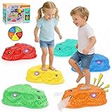 Dqoetort Dinosaur Stepping Stones for Kids 3-5, 6 Pcs Non-Slip Balance Sensory Toys with Mist Spray & Roaring Sound, Light Up Rechargeable Toddler Stepping Stones for Indoor & Outdoor Obstacle Course