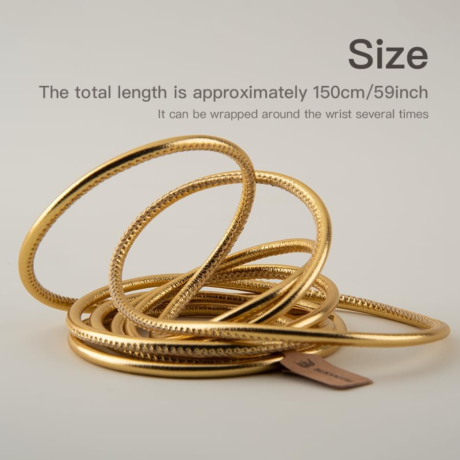 BLKSMTH Women's Multi-Wrap Leather Bracelet, Gold, Luxury Stacked Design with Clasp, 59 Inch