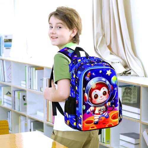 Image of UFNDC 3PCS Monkey Bookbag for Boys, Kids Space Backpack with Lunch Box, Water Resistant Rocket School Bag for Elementary Preschool Toddler