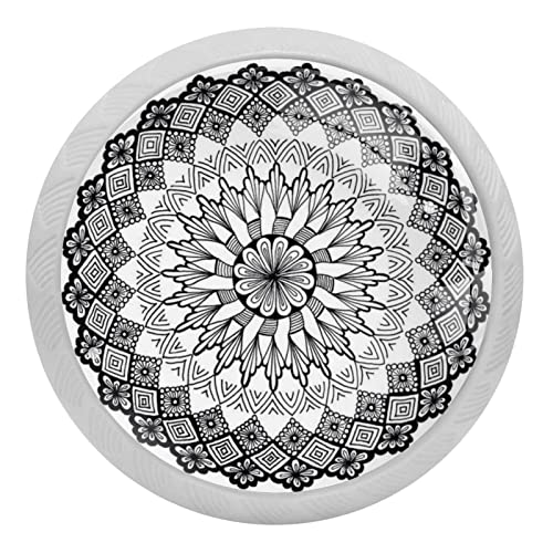 Tirador ergonómico de 30 mm que brilla en la oscuridad, para gabinete, para cocina, aparador, armario, 4 piezas de mandala, color negro