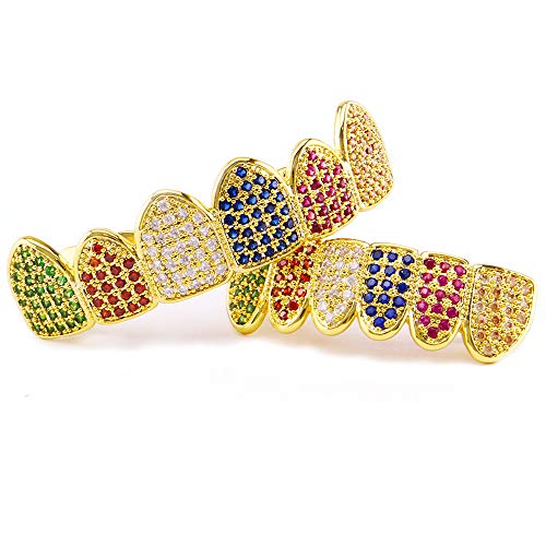Juego de Grillz Arcoíris Multicolor Chapado en Oro 18K miniatura 2