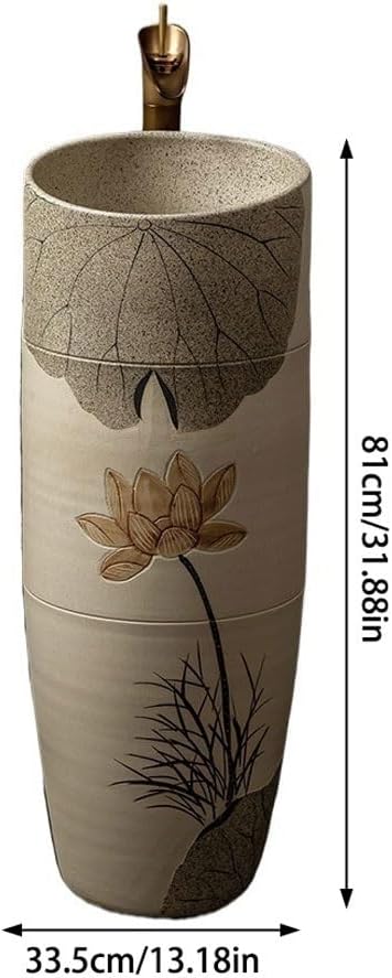 Pedestal Sinks Ceramic Column Wash Basin Outdoor Courtyard Pool Villa Balcony Floor-Standing Integrated Bathroom Sink (A)