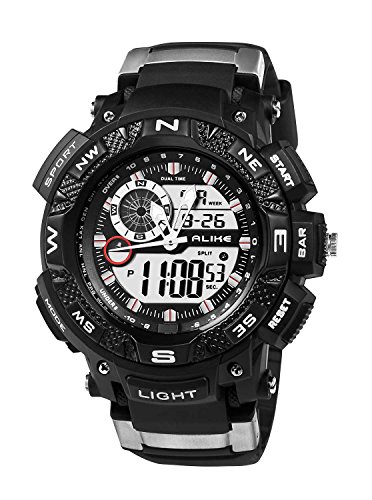 ECOOPRO Sport Men's AK1389 Digital-Analog Watch Versatile Black Rubber Strap Waterproof (Blue)