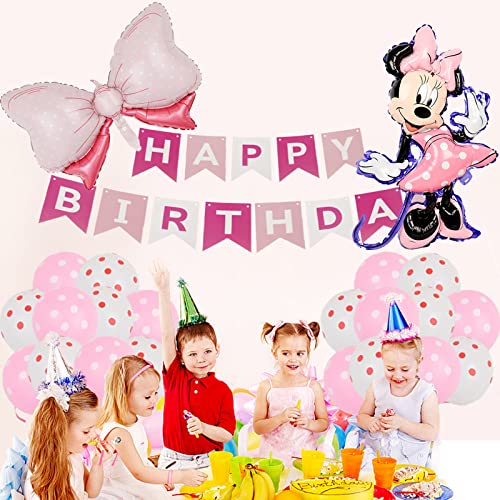 Aiguotua Minnie Theme Party Supplies, Mouse Party Balloons, Happy Birthday Banner, Birthday Party Decorations Balloons For Kids And Girls #TOP1