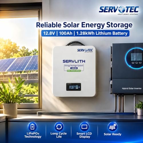 Image of SERVLITH 12.8V /100Ah Solar Lithium Battery | High Performance Lithium Battery | 60-Month Warranty