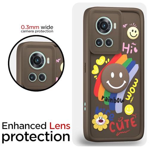 Image of Pikkme Back Cover for OnePlus 10R 5G | Soft Silicone| Cute Rainbow Smile & 3D Cartoon Flower Design | Shockproof Raised Camera Protection Bumper Case (Brown)