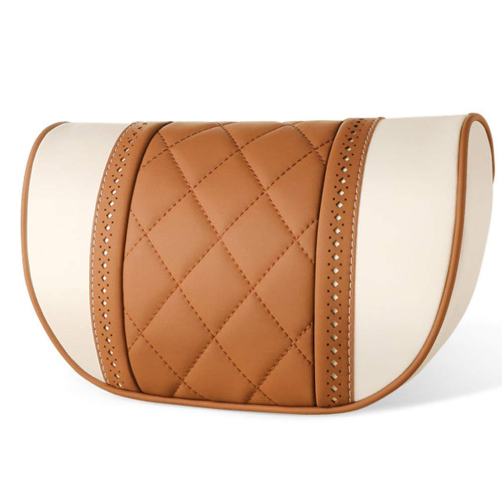 ZXCVB Cuscino per Poggiatesta per Seggiolino Auto Poggiatesta da Viaggio per Auto Poggiatesta per Collo in Pelle Regolabile in Pelle PU per Supporto per Collo da Viaggio,Whiteyellow-Frontrowpillow