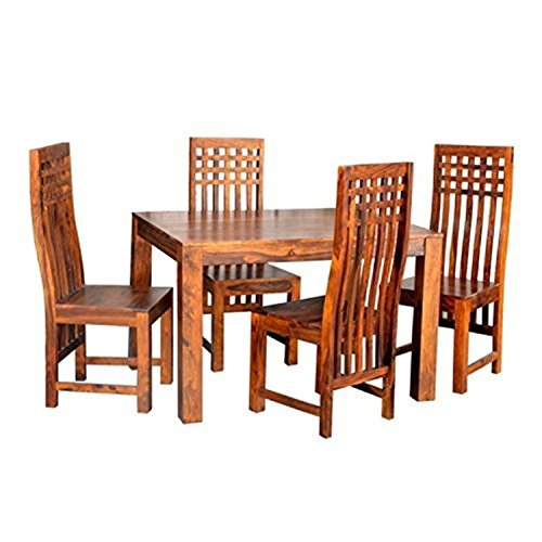 Image of JEENWOOD Sheesham Wood Dining Table 4 Seater | Dinning Table with 4 Chairs | Dining Room Furniture | Natural Teak Finish