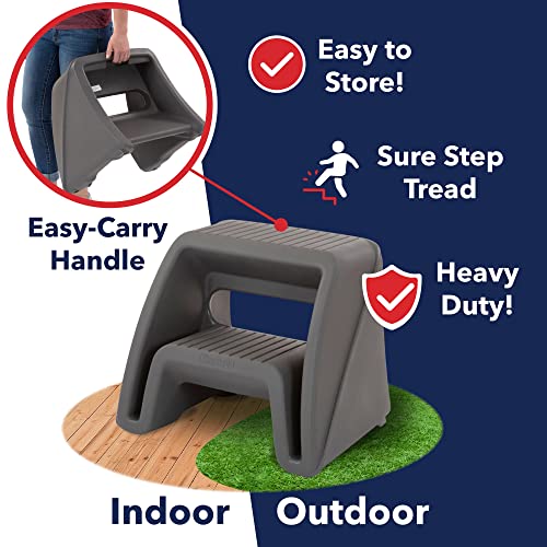 Simplay3 Handy Home Step Stool Plastic Two-Step Stool Seat - Indoor or Outdoor Use - 15.5" x 19" x 16" - Gray, Made in USA - Thumbnail 4