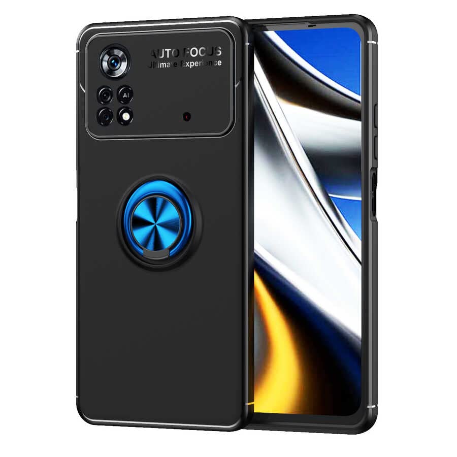Zore Xiaomi ile uyumlu Poco X4 Pro 5G Kılıf Zore Ravel Silikon Kapak Siyah-Mavi