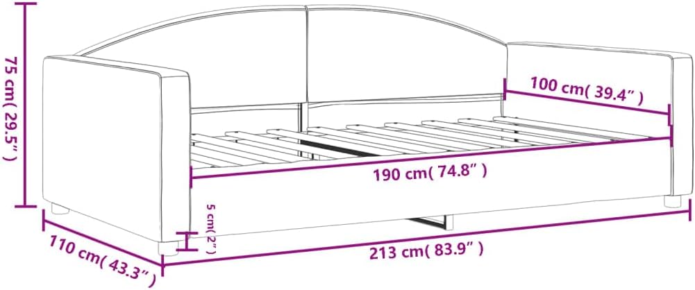 Modern Day Bed Frame Dark Gray Polyester Fabric with Metal Solid Wood Plywood Slats, Convertible Sofa Sleeper for Guest Room Living Area, Minimalist Design Comfortable