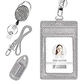 Retractable ID Badge Holder, Multipurpose Bling Rhinestone Badge Reel with Belt Clip , Shiny PU...