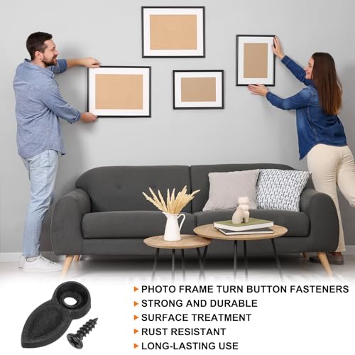 Image of HARFINGTON 100Pcs Picture Frame Backing Hardware Clips with 100Pcs Screw Turn Button Fasteners Set Picture Turn Backing Clip for Craft Hanging Picture Drawing, Black