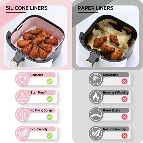 2 Pack Air Fryer Silicone Liners Pot, [8-Inch] For 5-8Qt, Reusable Silicone Air Fryer Square Liners Pot, Easy Cleaning And Heat Resistant Tray For Oven Microwave Accessories (Pink+Grey) #TOP5