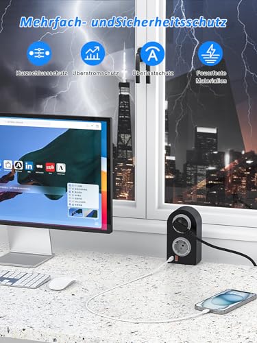 Multiprise 2 prises et 2 USB multiprise bureau 1,8 m - 3