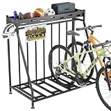Hedyzone 4 Bike Stand Steady Bike Rack Garage with Baskets Storage Indoor Bike Storage Rack Metal Floor Bicycle Station for Parking Suitable for Mountain, Hybrid, Adult and Kids Bikes