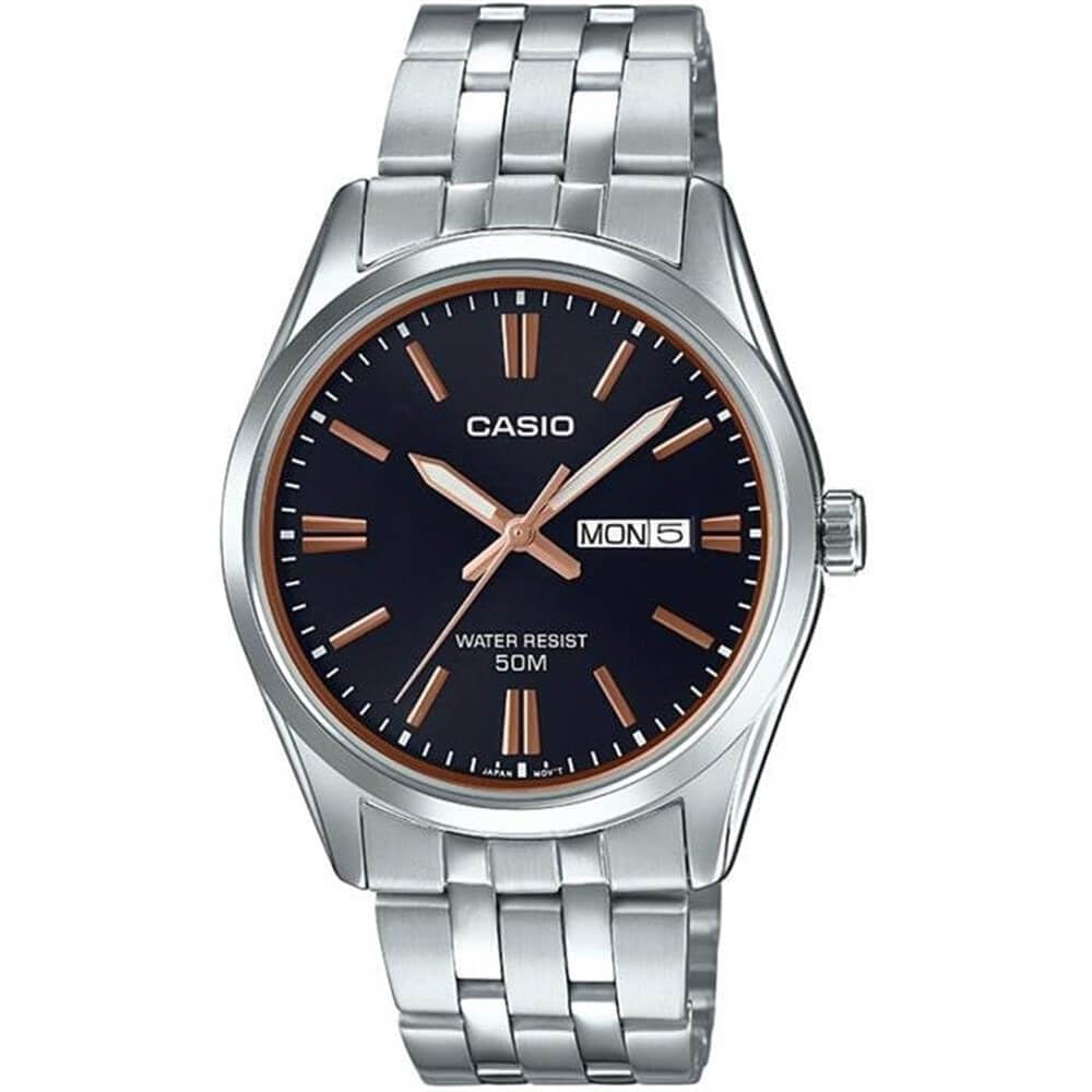 Casio MTP1335D-1A2V Men's Stainless Steel Black Dial Analog Day Date Dress Watch