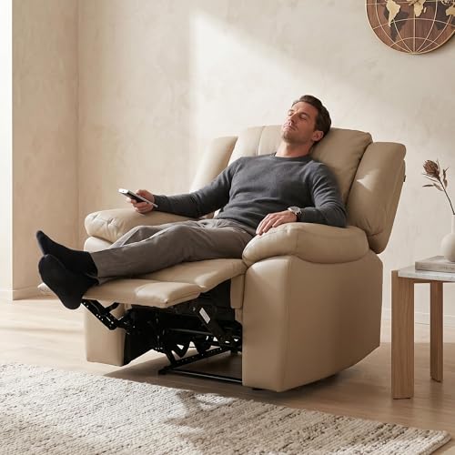 Image of Royaloak Milan Italian Half Leather 1 Seater Recliner | Genuine Leather (Body Touch) | High Backrest | Tufting Design | Padded Armrest | Pocket Springs | Sturdy Footrest