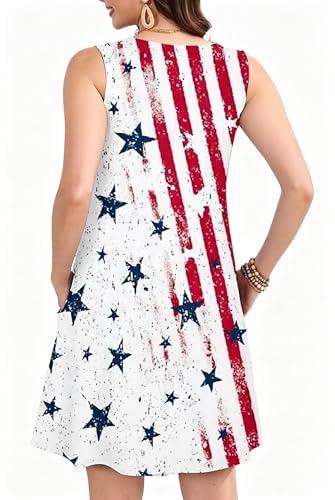 Image of Roshop Womens Juneteenth Flag Sleeveless Dress 4th of July Patriotic Swing Sundress with Pockets