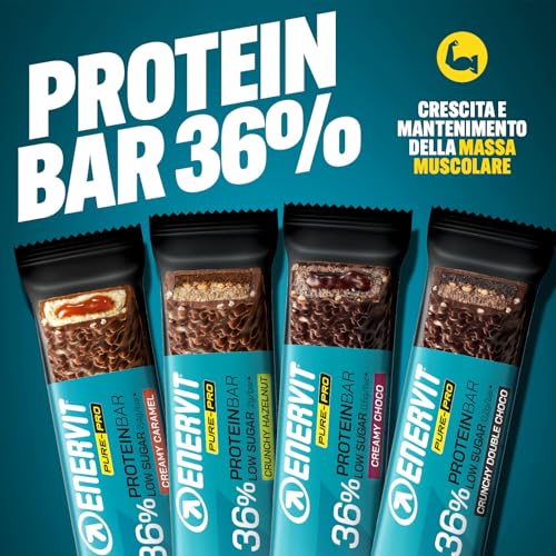 Enervit Pure-Pro Protein Bar 36% Hazelnut, Barrette Proteiche con Copertura Croccante, 20g di Proteine,Carica proteica Post Allenamento, Senza Glutine e Senza Zucchero, 55 g - 4
