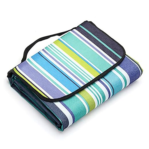 LIVEHITOP Manta de Picnic XXL Grande 200x200cm, Impermeable Portátil Compacto Alfombra para Outdoor Camping Jardín Familia al Aire Libre Verano, Azul Rayas