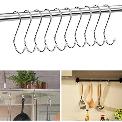 Siasky 10 Pcs S Hooks For Hanging, 3.07 Inch Heavy Duty Stainless Steel S Shaped S Hooks For Hanging Plants, Clothes, Pot, Pan, Cups(Silver) #TOP3