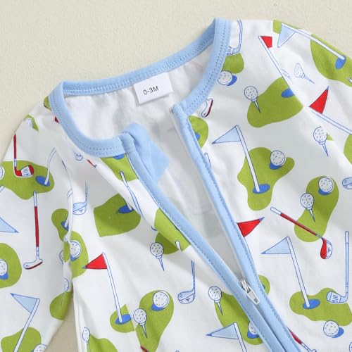 Sasaerucure Infant Baby Boy Long Sleeve Footed Onesie Winter Outfits Newborn Boy Golf Romper Zipper Jumpsuit4