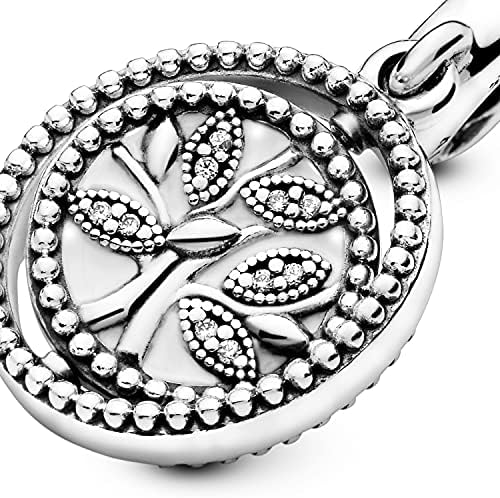 Pandora Moments Women's Sterling Silver Spinning Family Tree Cubic Zirconia Dangle Charm for Bracelet