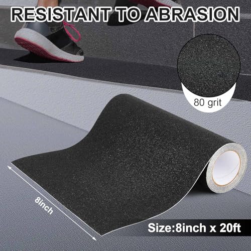 Image of Watersay 8 Inch X 20 ft Anti Slip Traction Tape Widen, Black Waterproof Non Skid Tape Durable Grip and Friction Stair Non Slip Strips Abrasive Adhesive for Stairs Steps Ramp Outdoor Indoor