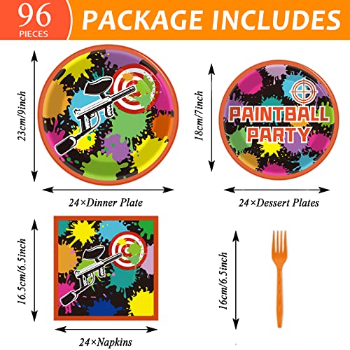 image for Wiooffen 96 Pcs Paintball Birthday Party Supplies Neon Glow Tableware 