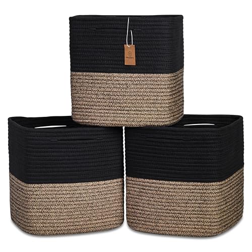 NaturalCozy 13 Inch Cube Storage Bins Cotton Rope...