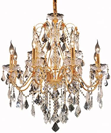 Elegant Lighting 2015D28G/RC Royal Cut Clear Crystal St. Francis 12-Light, Two-Tier Crystal Chandelier, 28" x 28", Finished in Gold with Clear Crystals