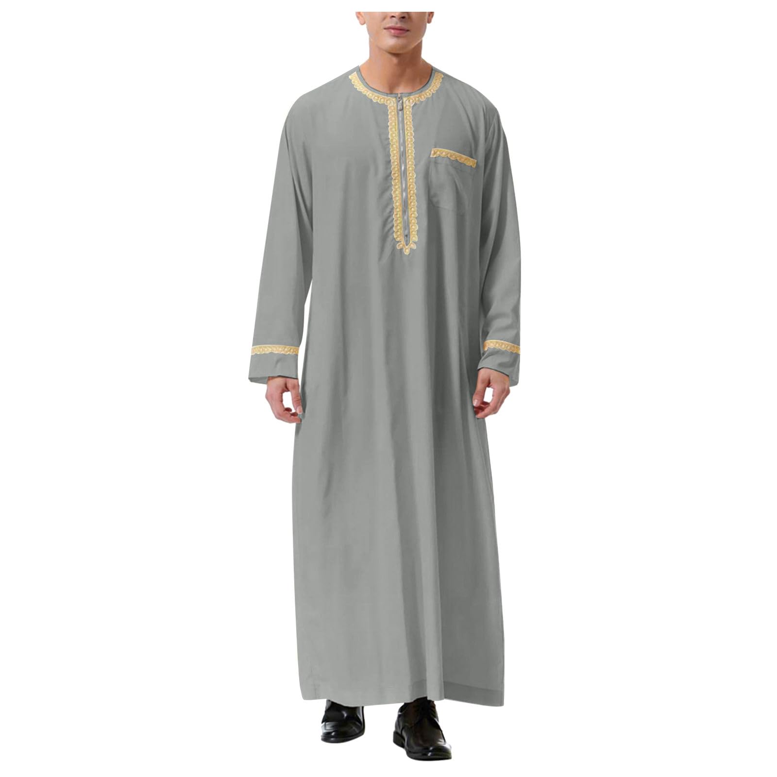Qmfvqi Gebetskleidung für Männer Abaya Kaftan Herren Lang Kleid Elegant Muslim Arabische Islamische Kleidung Langarm Baumwolle Muslimische Kurdische Kleider Pfarrer Burka Dubai Thobe Islamisch