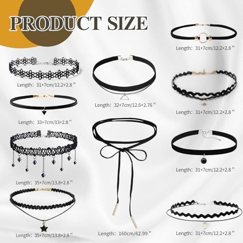 XYTAHDM 11 Stücke Gothic Choker Halsband für Damen, Leder Kettenset mit Metall Ring - Schwarz Punk Rock Kragen Zubehör